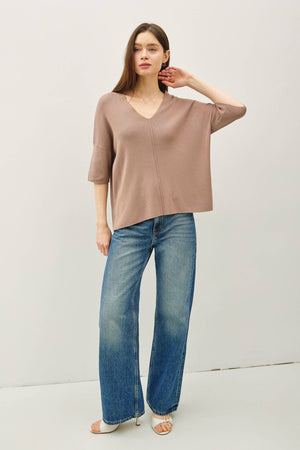 V-Neck Drop Shoulder-Mocha