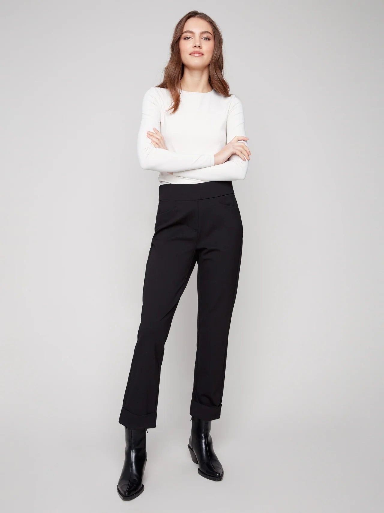 Cuffed Ponte Pants - Black