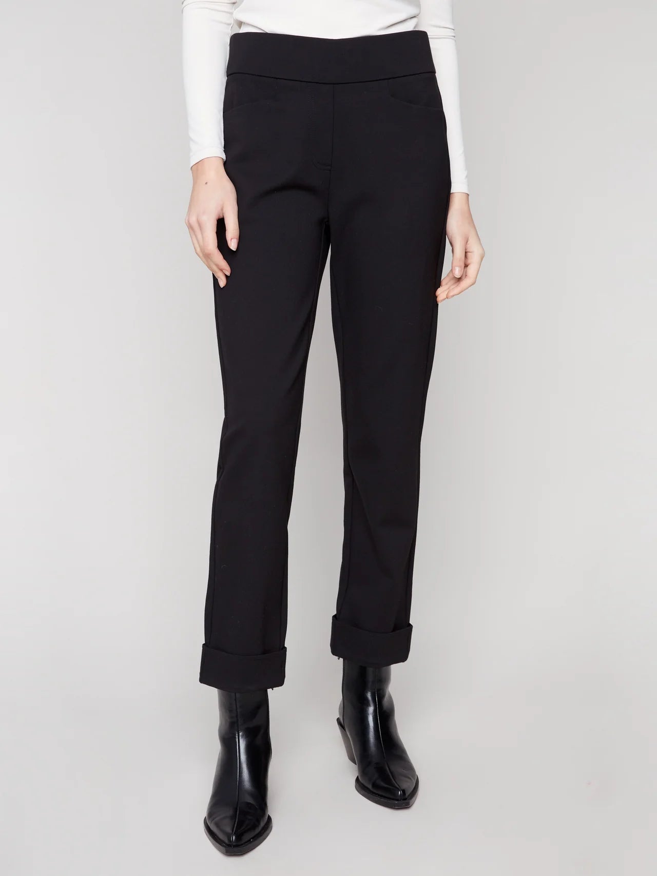 Cuffed Ponte Pants - Black