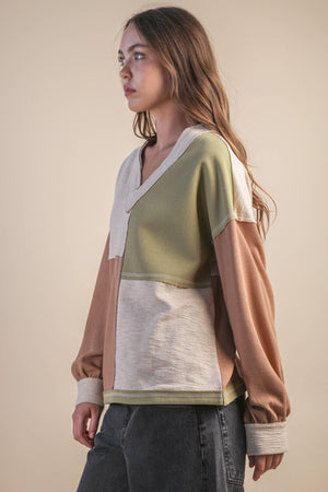 Color Block Casual Knit-Mocha