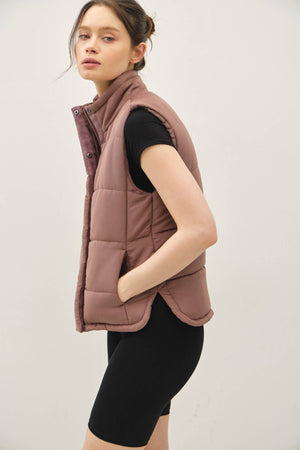 Suede Puffer Vest-Cocoa