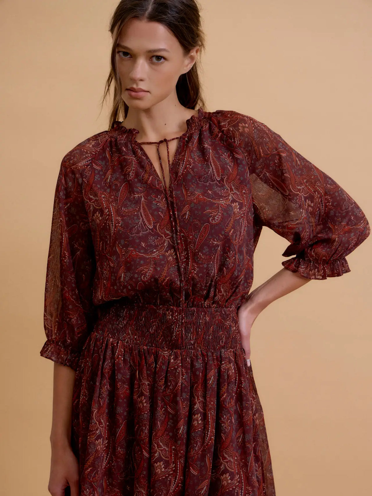 Boho Chiffon Mini Dress- Wine
