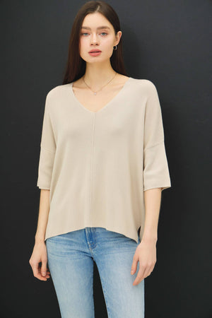 V-Neck Drop Shoulder-Cream