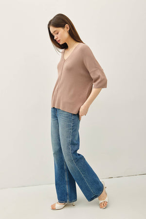 V-Neck Drop Shoulder-Mocha