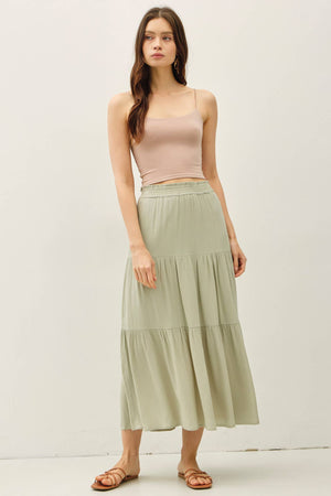 Tiered Maxi Skirt-Pistachio