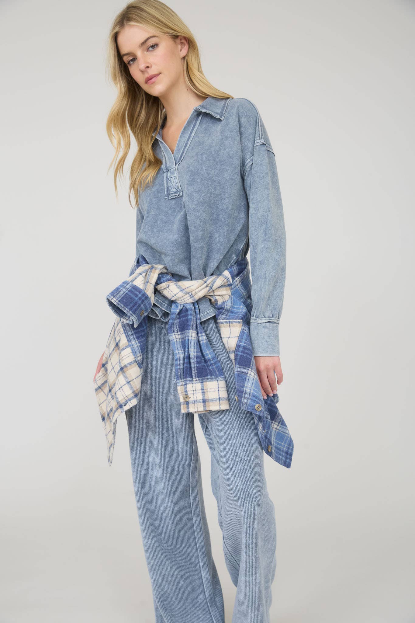 Washed Polo Knit-Indigo