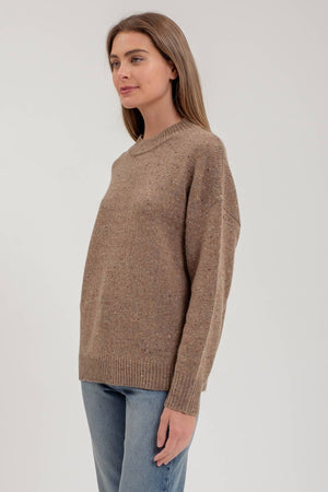 Speckled Mock Sweater-Brown