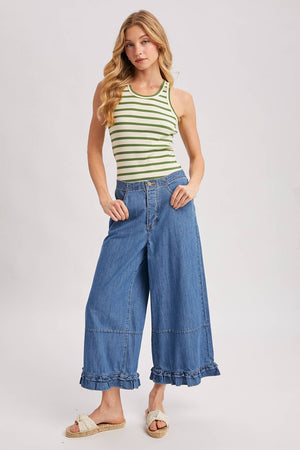 Wide Leg Ruffle Hem Jeans-Medium
