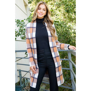 Plaid Mohair Long Cardigan