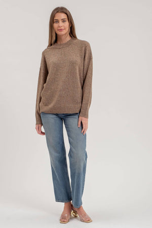 Speckled Mock Sweater-Brown