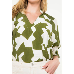 Geo Print Top-Olive