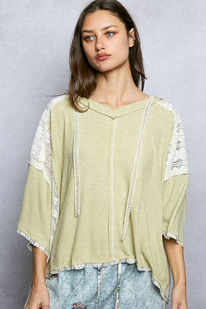 Lace Patch V-Neck Top-Sage