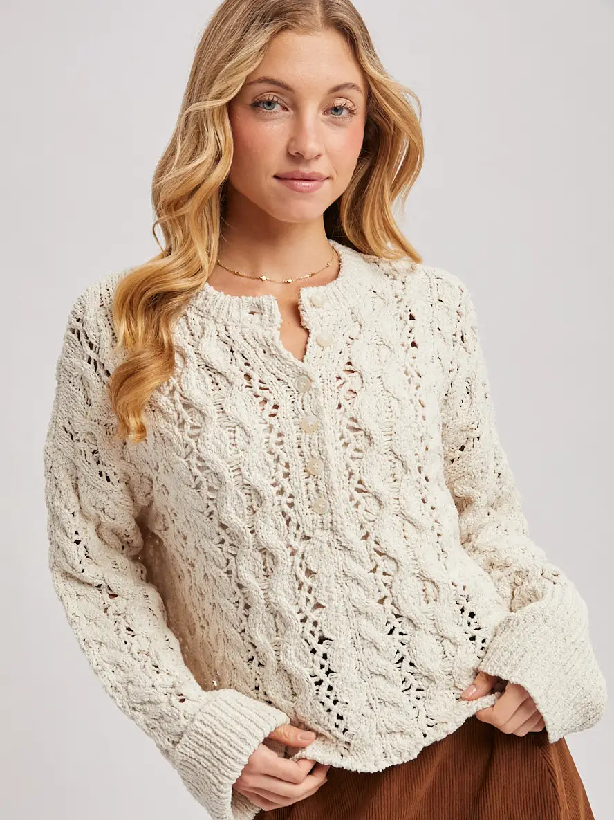Half-Button Down Open Knit Sweater