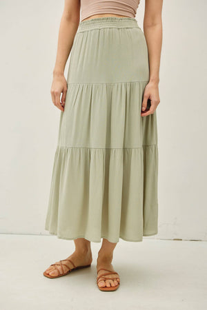 Tiered Maxi Skirt-Pistachio