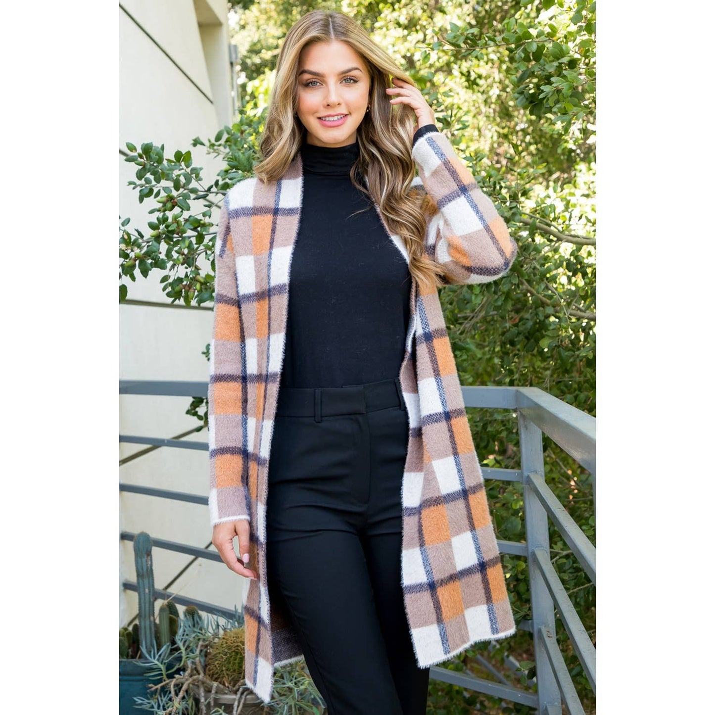 Plaid Mohair Long Cardigan