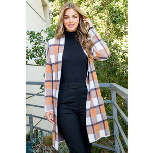 Plaid Mohair Long Cardigan