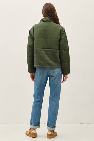 Reversible Sherpa Block Puffer Green/Tan
