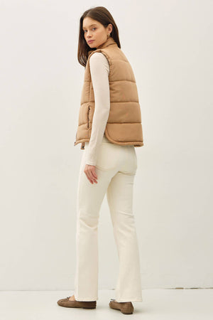 Suede Puffer Vest-Camel