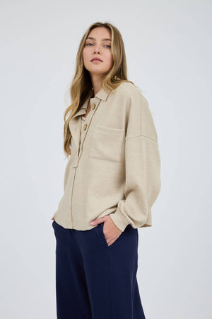 Raw Edge Split Neck-Oatmeal