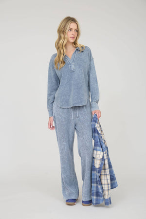 Washed Polo Knit-Indigo
