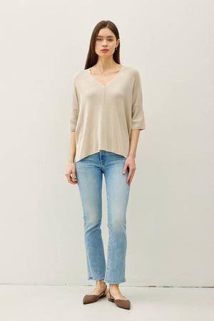 V-Neck Drop Shoulder-Cream