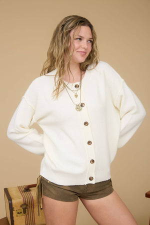Exposed Seam Round Neck-Cream