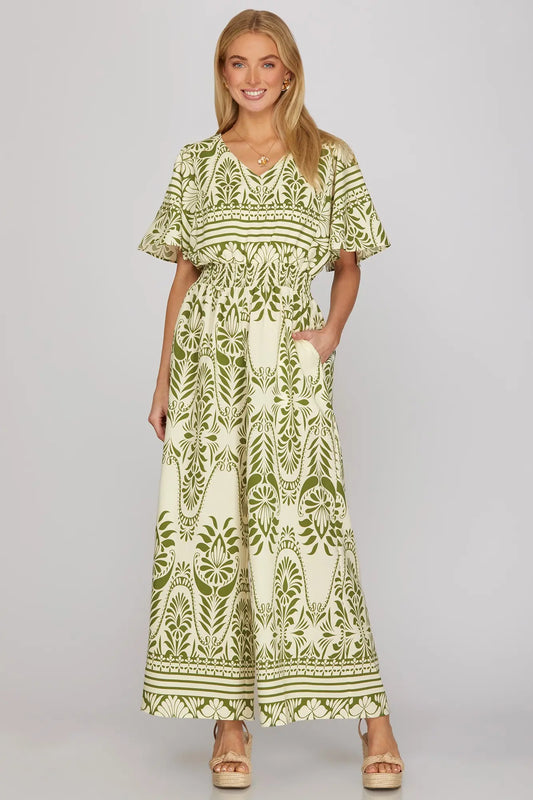 Boho Jumpsuit- Green