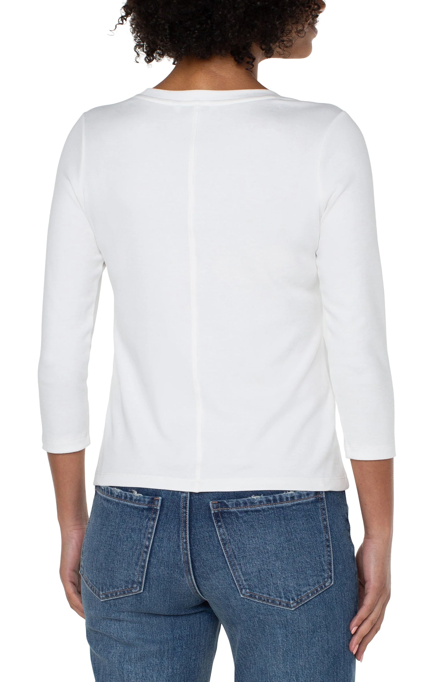3/4 Sleeve Scoop Neck Knit Tee- White