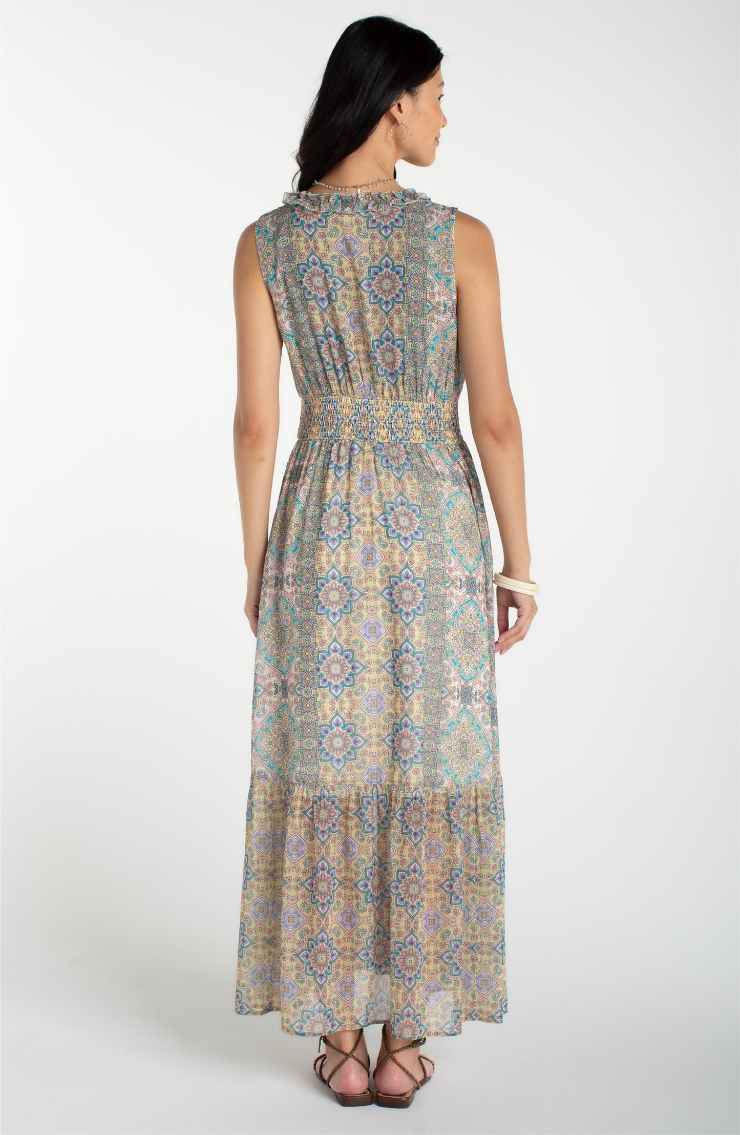 Sleeveless Smocked Waist Maxi Dress