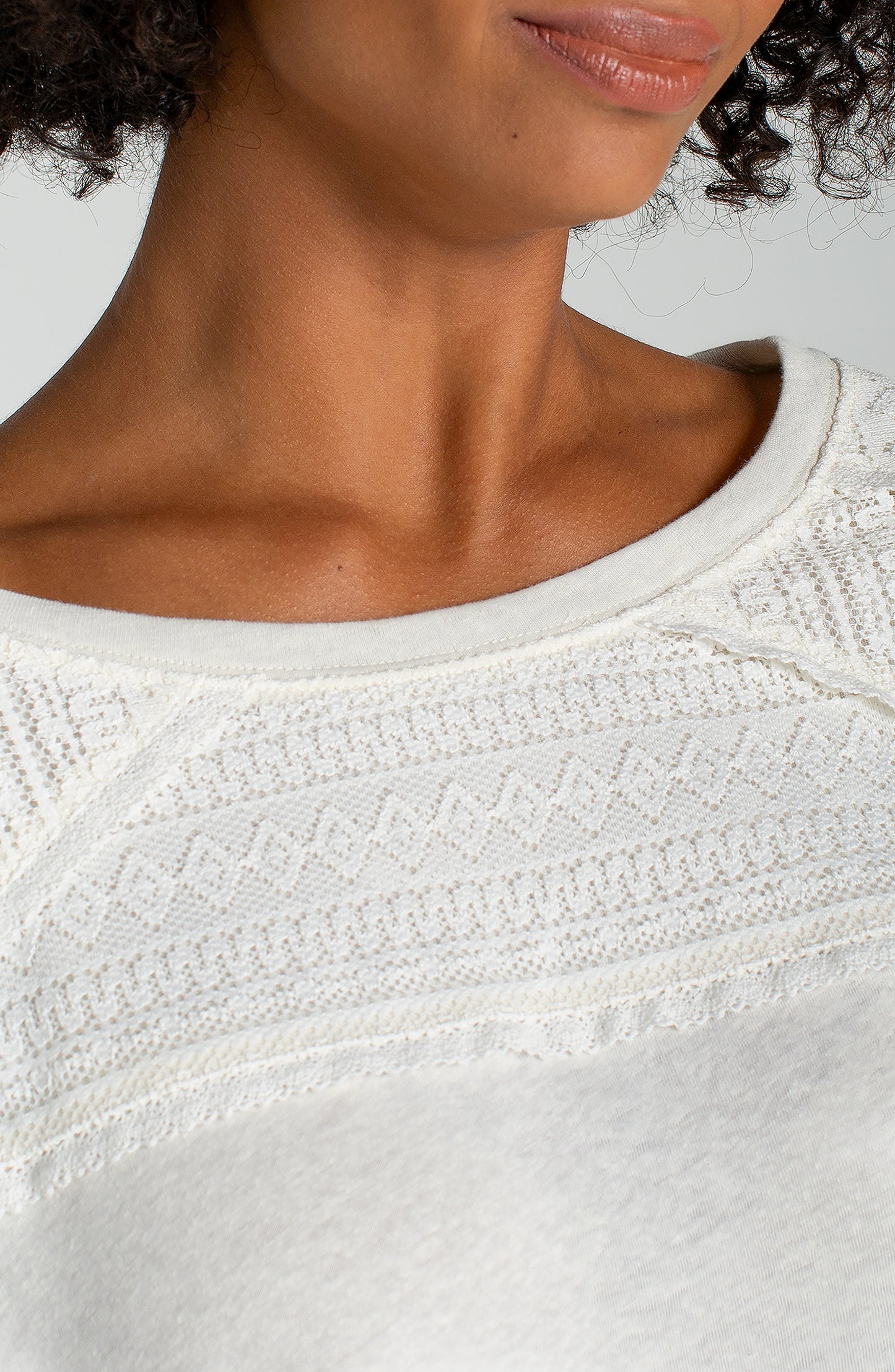 Dolman Boat Neck Knit Top W/ Lace