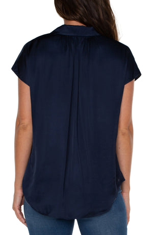 Button Front Dolman Sleeve Blouse- Dark Navy