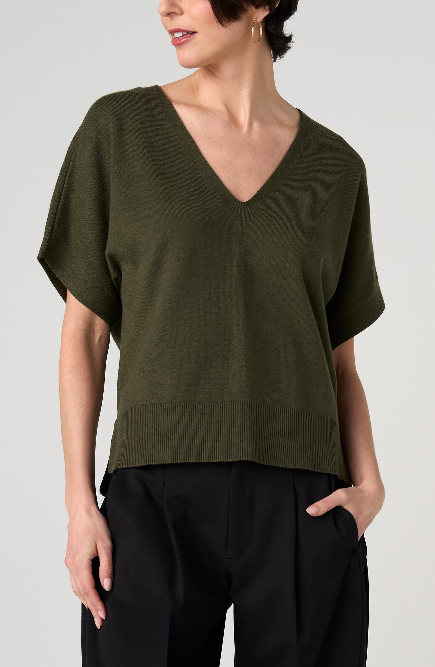 Liverpool Dolman Popover Top- Hunter Green