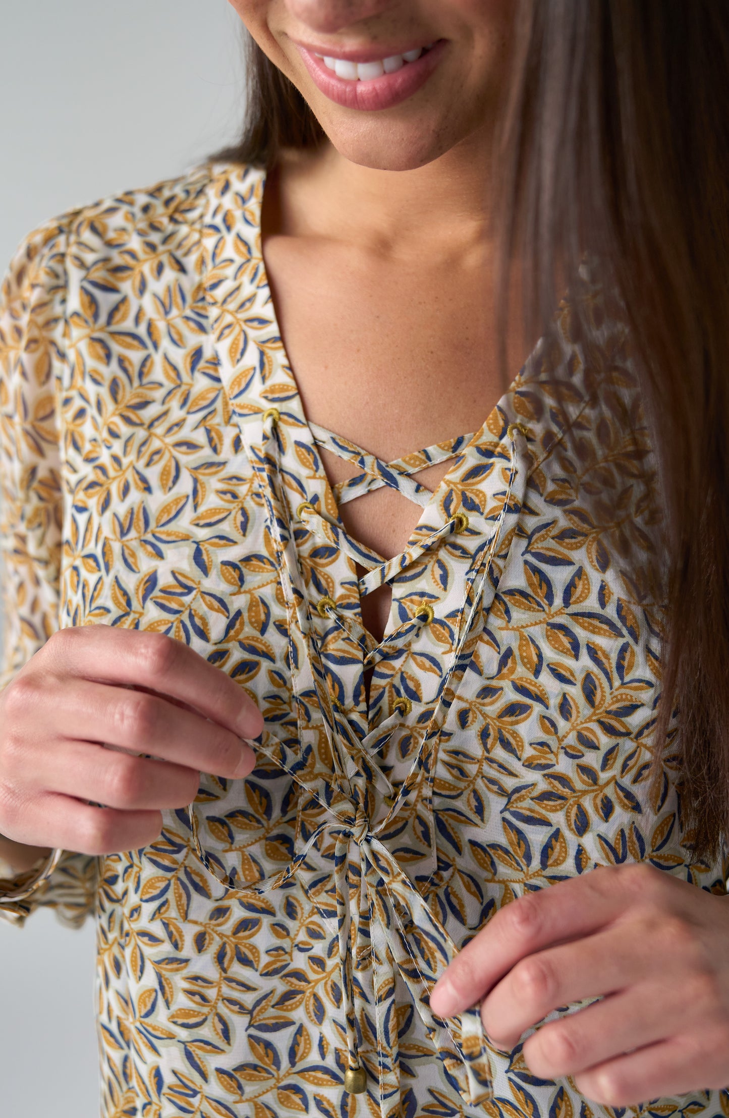 Liverpool Woven Blouse- Gold/Blue