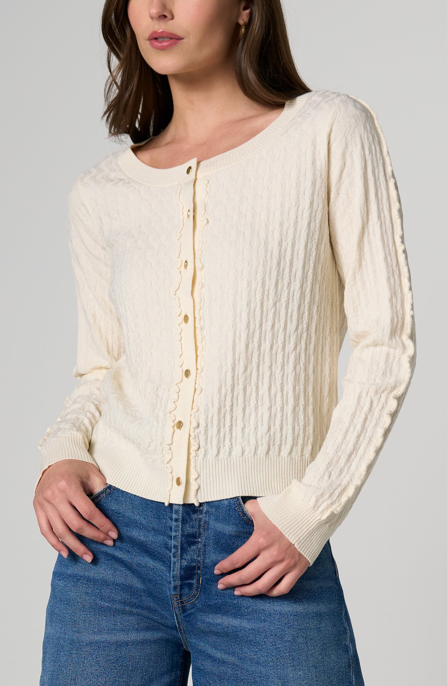 Liverpool Ruffle Cardigan- Cream