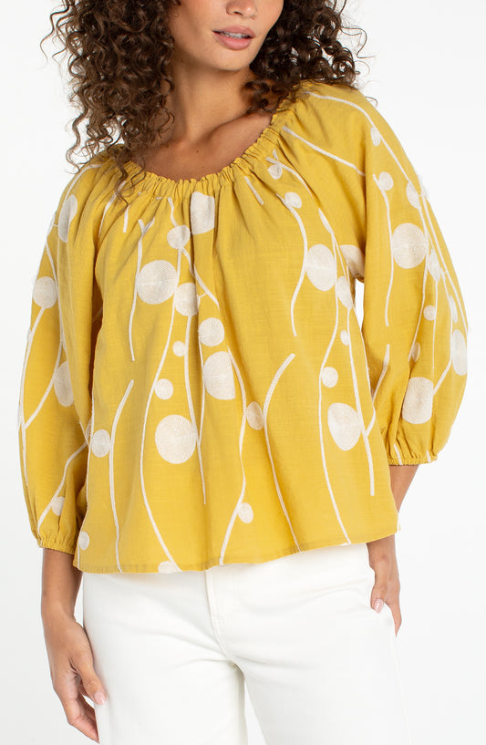 Liverpool-3/4 sleeve woven top- Mustard