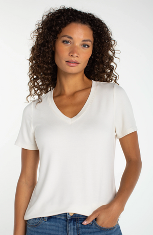 Short Sleeve V-neck Knit Tee
