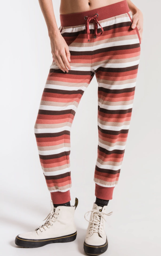 Rainbow Strip Cropped Jogger Mesa Red