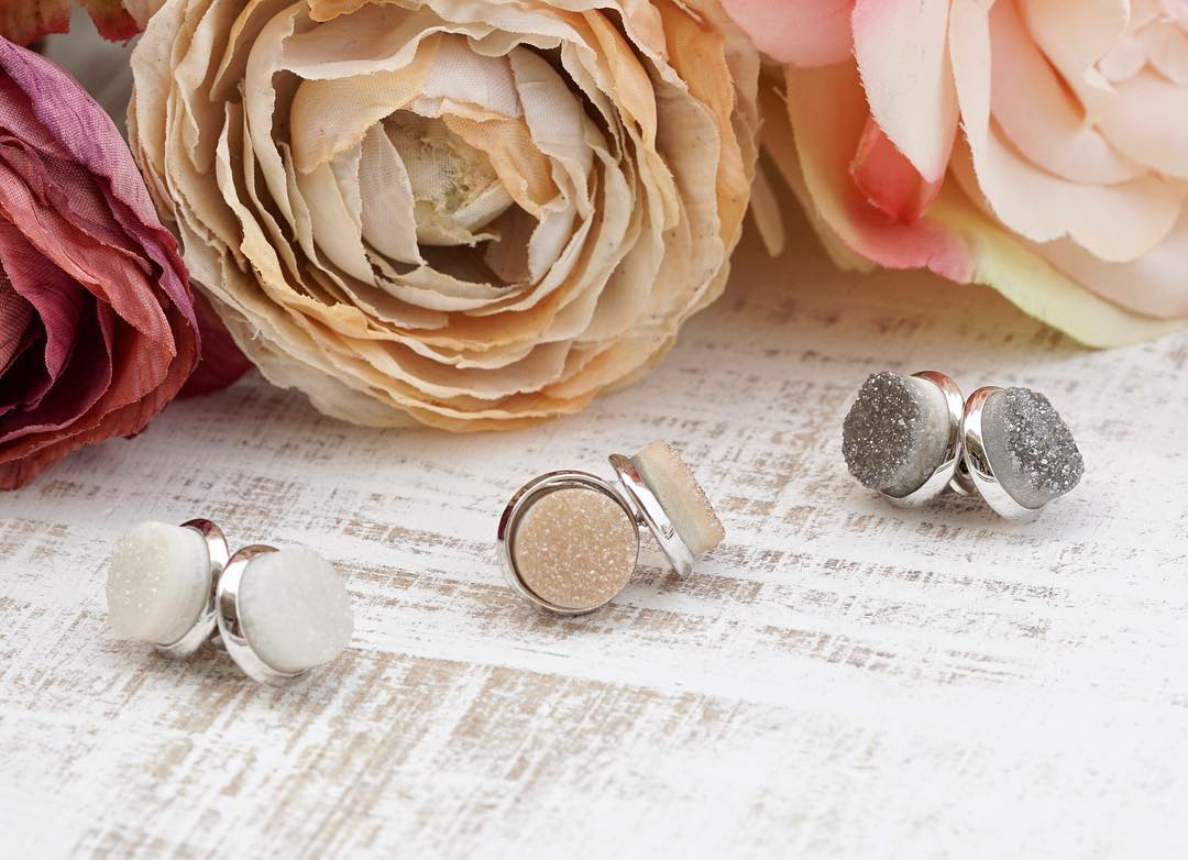 Stone Collection Silver Amber Quartz Stud Earrings