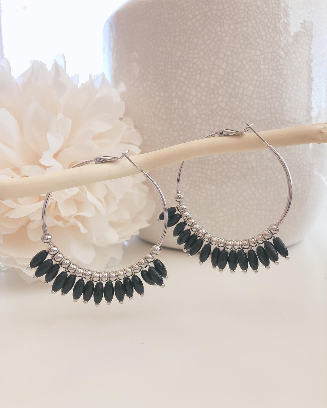 Mariana Collection Silver Coal Earrings