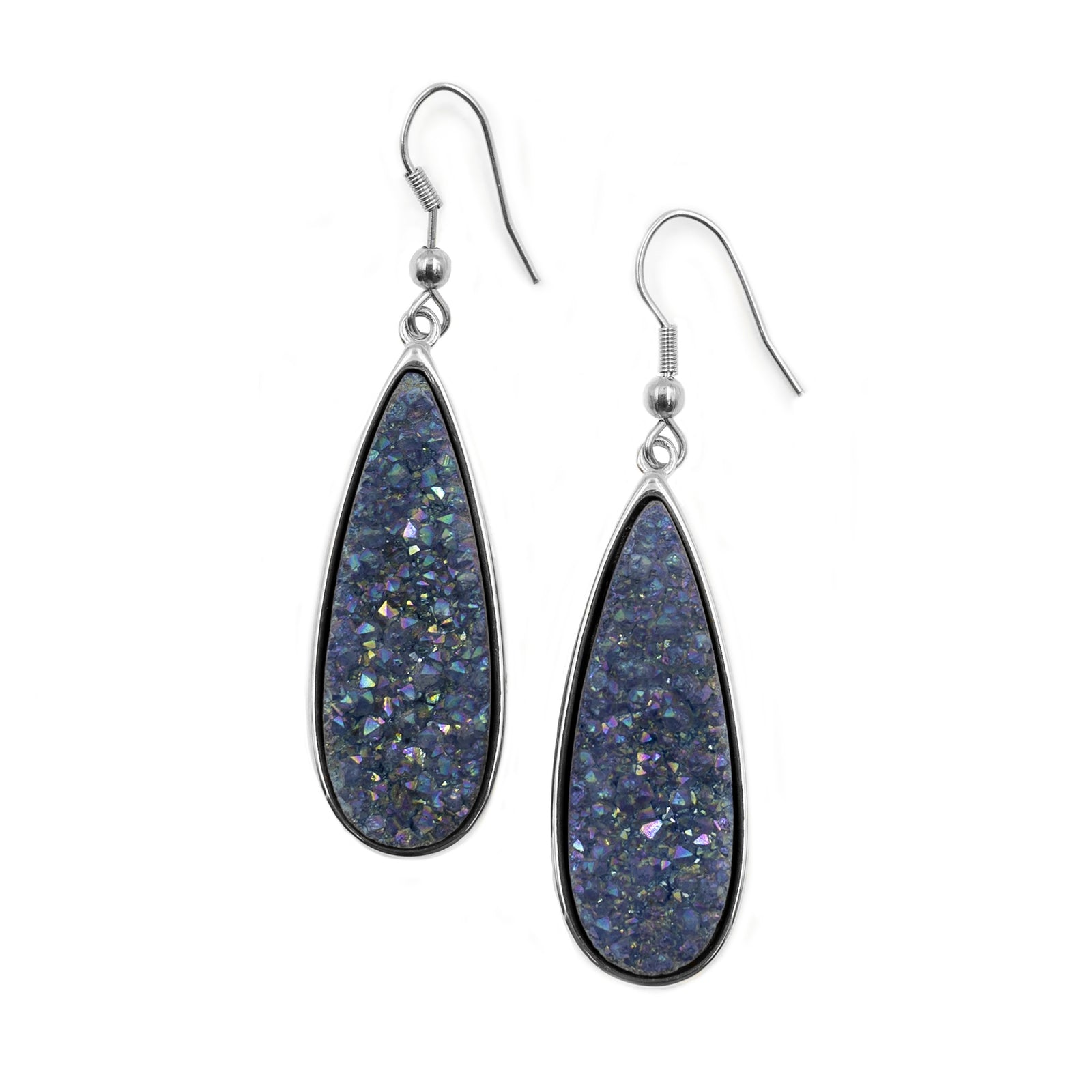 Druzy Collection Silver Denim Quartz Drop Earrings