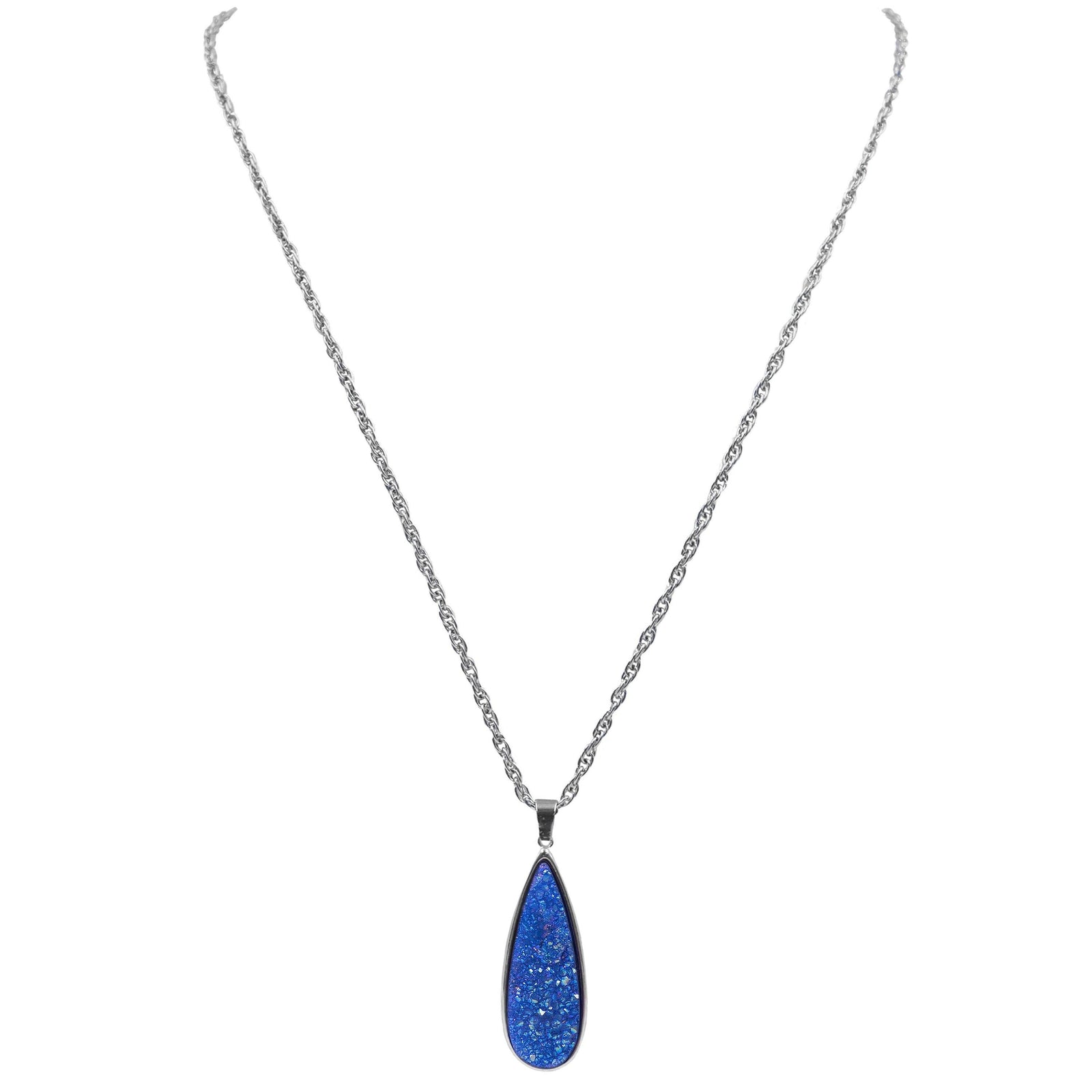 Druzy Collection Silver Denim Quartz Drop Necklace