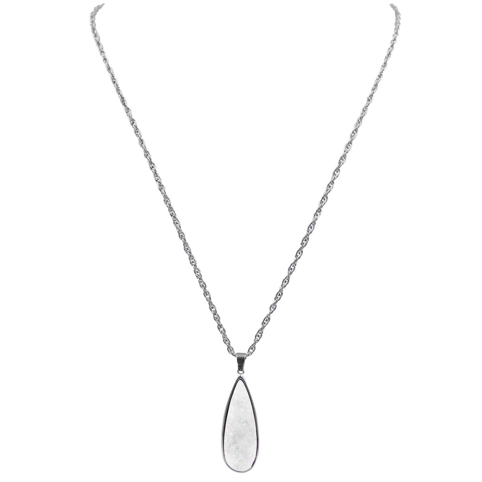 Druzy Collection Silver Quartz Drop Necklace