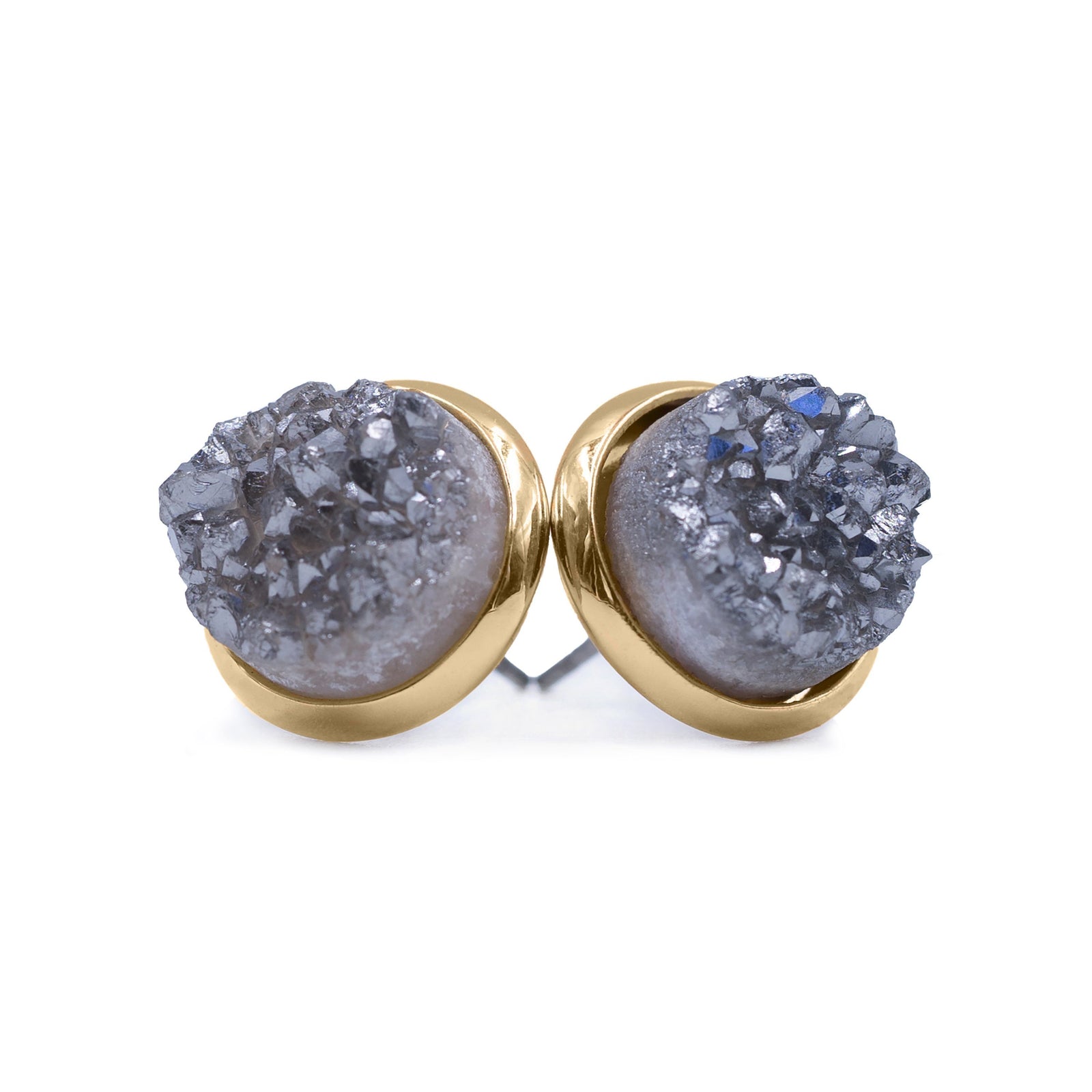 Stone Stormy Quartz Stud Earrings Gold